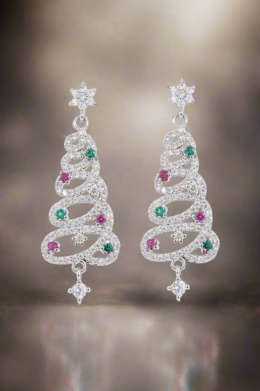 Zircon Snowflake Christmas Tree Earrings