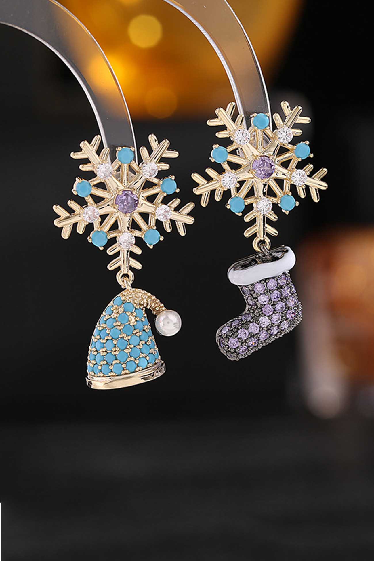 Zircon Snowflake Hat Boots Earrings