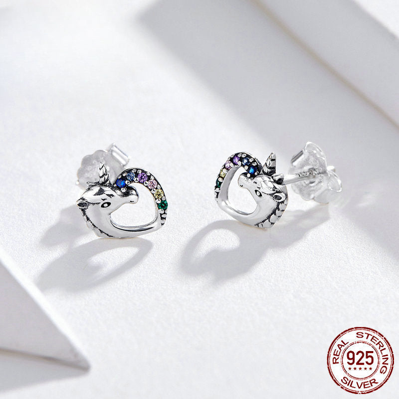 925 Sterling Silver Unicorn Colored Zircon Earrings