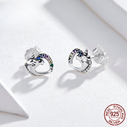 925 Sterling Silver Unicorn Colored Zircon Earrings