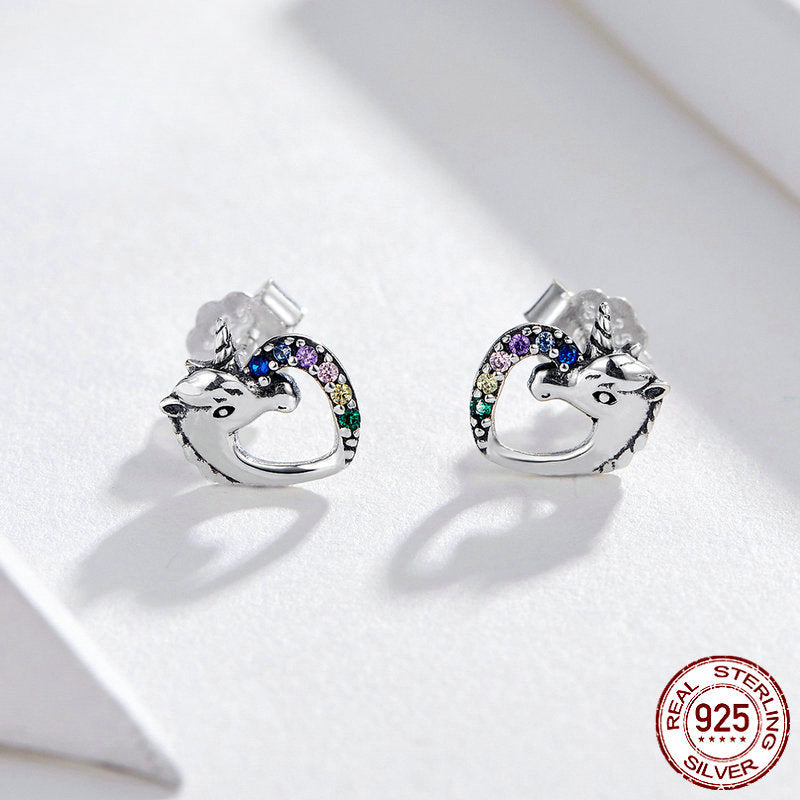 925 Sterling Silver Unicorn Colored Zircon Earrings