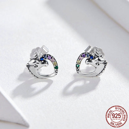 925 Sterling Silver Unicorn Colored Zircon Earrings