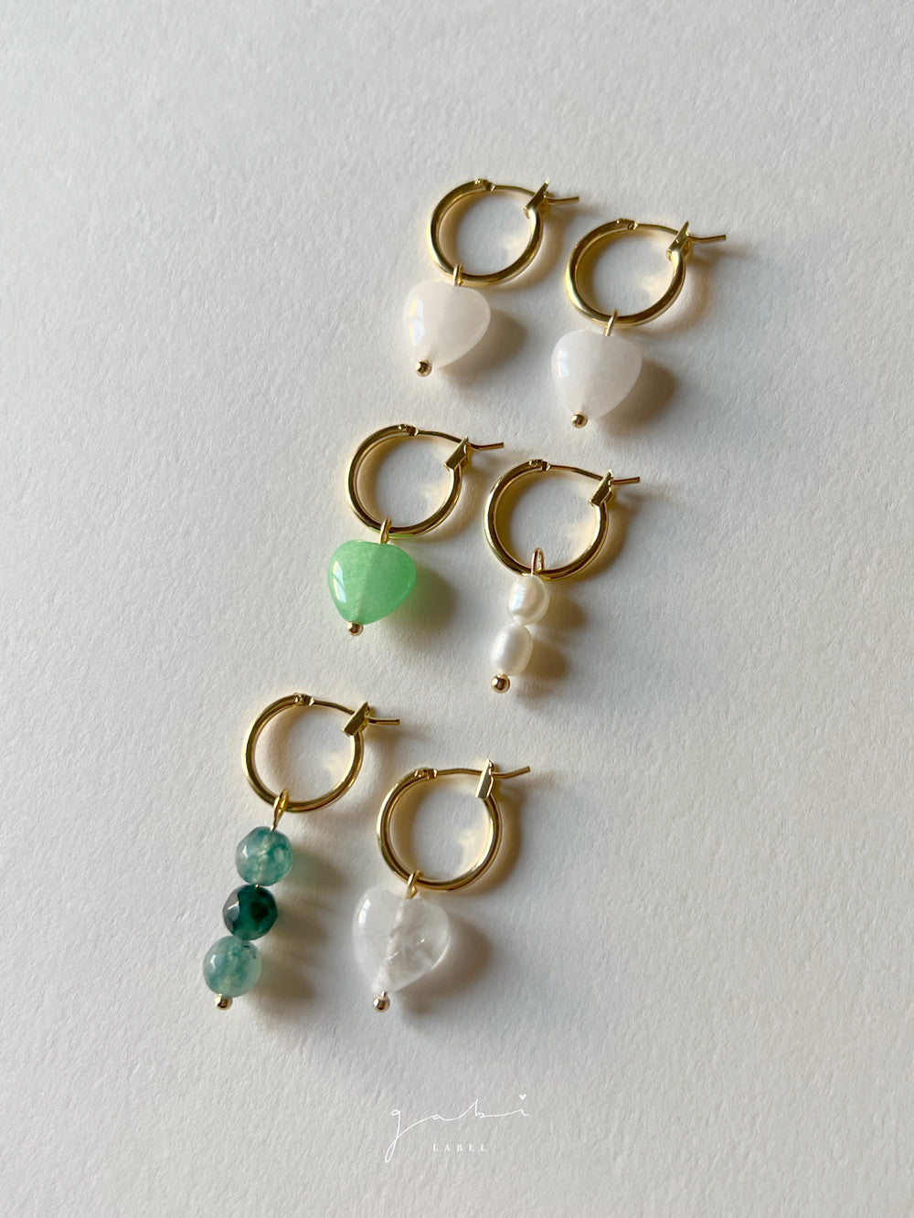 White Jade Heart Hoop Earrings