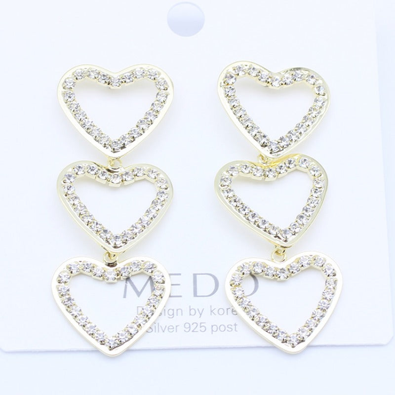 925 Silver Needle Sweet Hollow Diamond Love Earrings