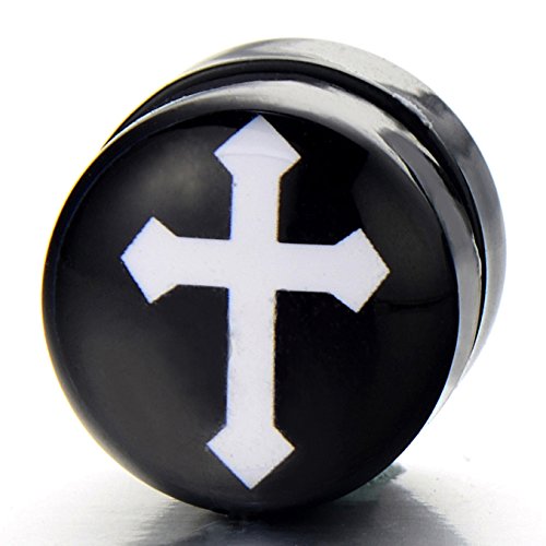 10MM Magnetic Black Circle Cross Stud Earrings for