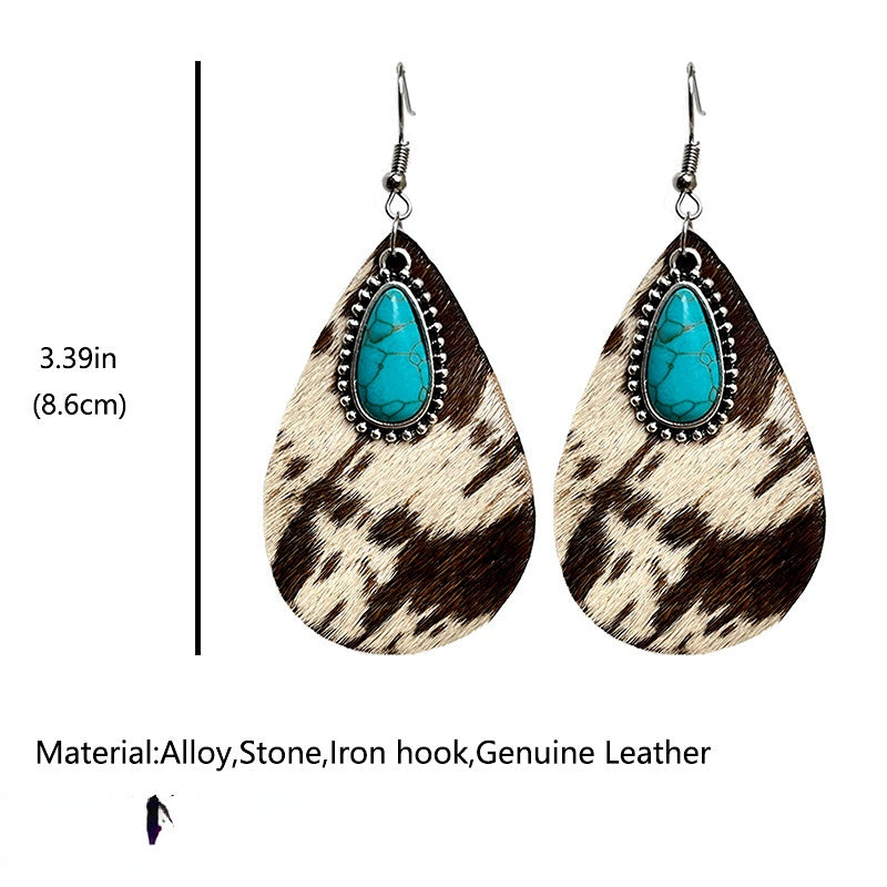 2 Pairs/Pack Western Animal Print Leather Earrings