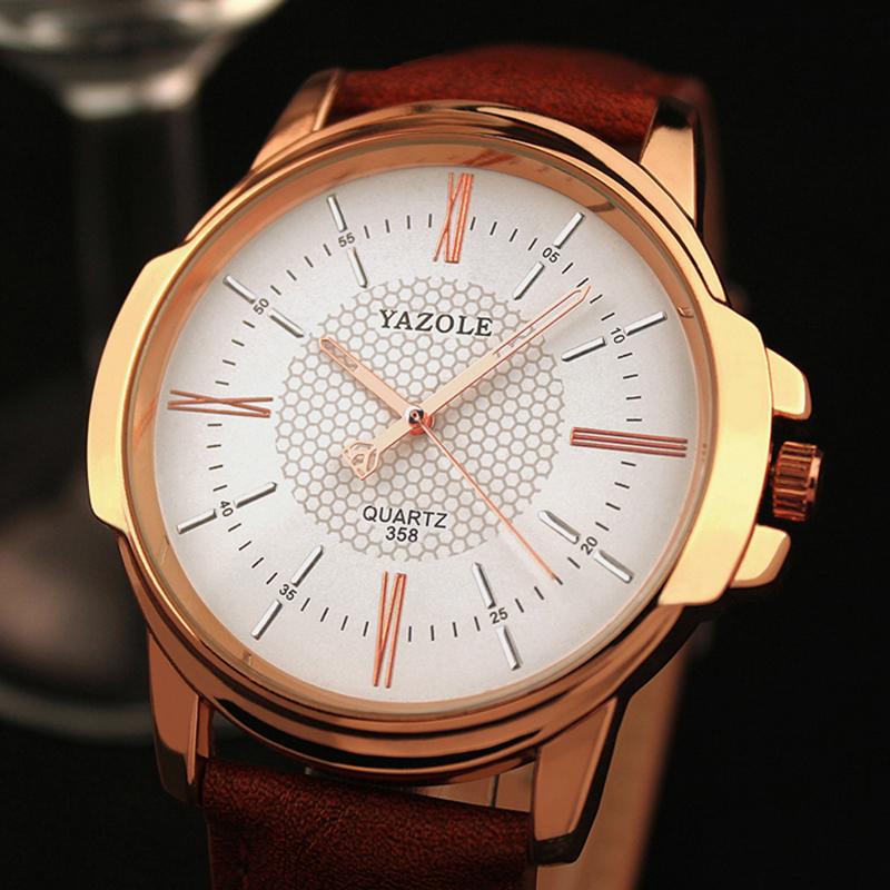 YAZOLE Top Brand Luxury Fashion Leather Men's Watch Unique Design Clock