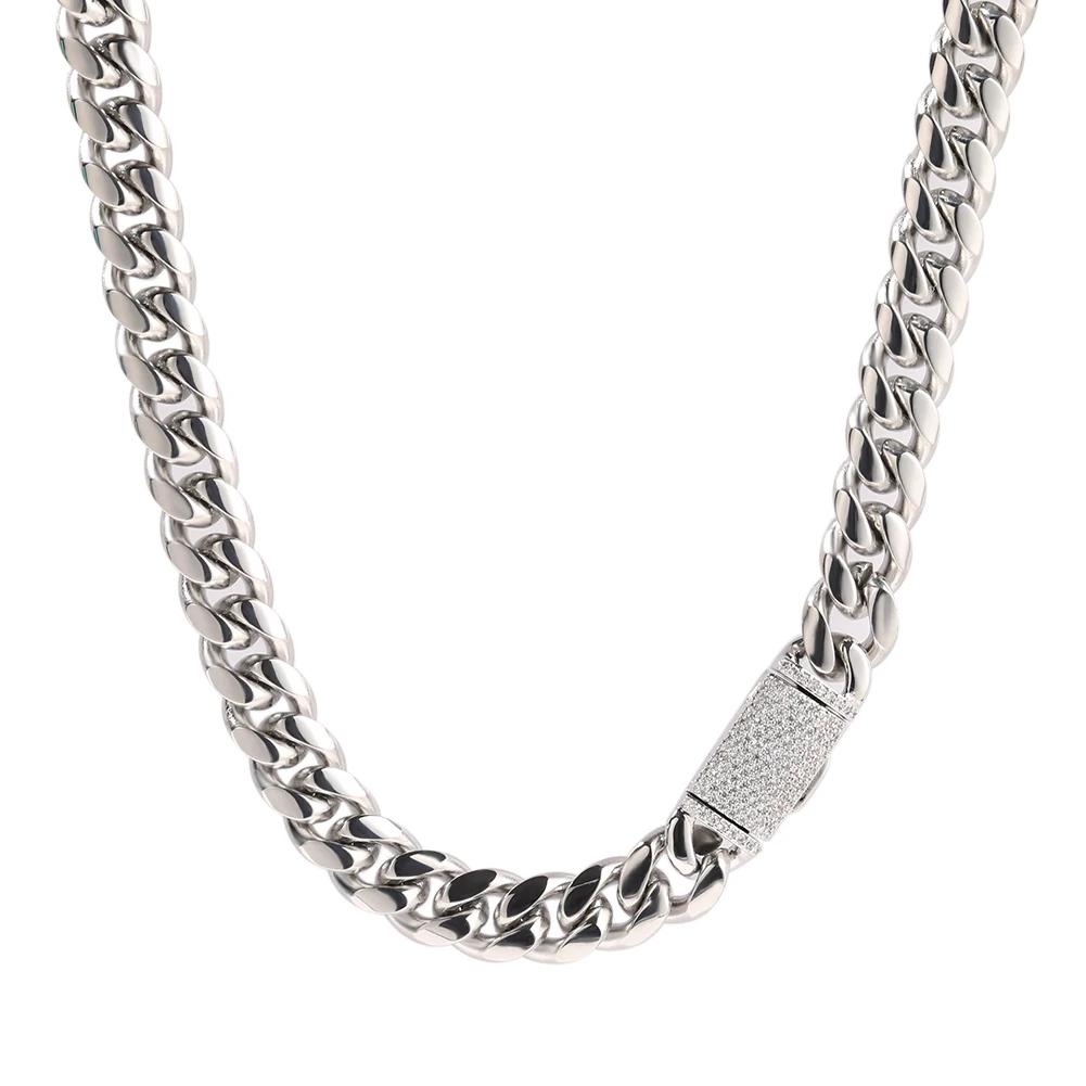 8mm/10mm/12mm Stainless Steel Cuban CZ Bracelet Necklace