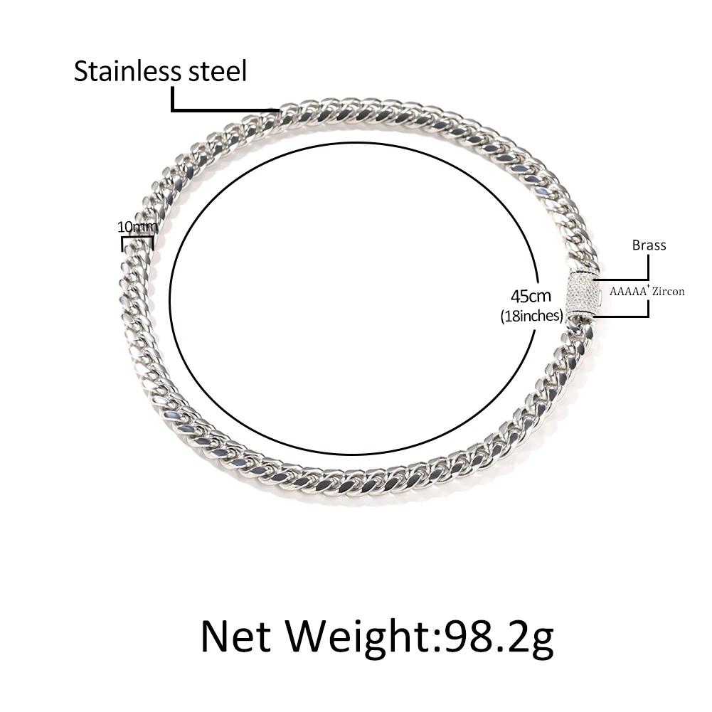 8mm/10mm/12mm Stainless Steel Cuban CZ Bracelet Necklace