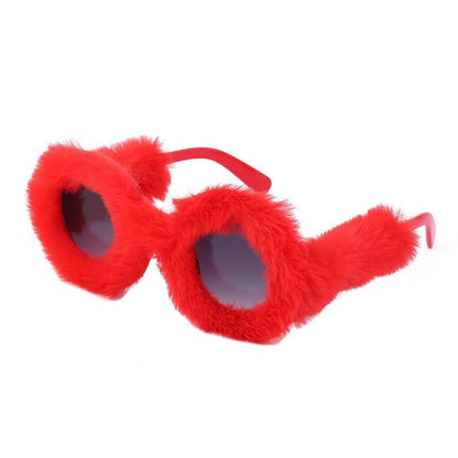 Women's Fashion Round Frame Plush Sunglasses