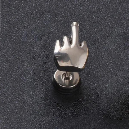 1 Pair Punk Middle finger Shape Stainless Steel Stud Earrings