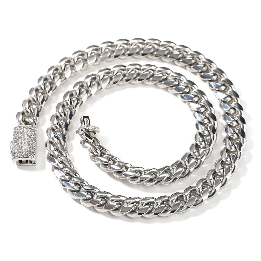 8mm/10mm/12mm Stainless Steel Cuban CZ Bracelet Necklace