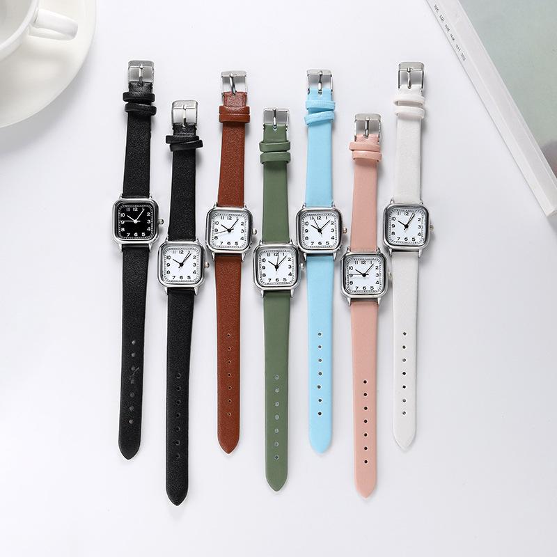 Women Simple Dial Leather Strap Small Square Watch