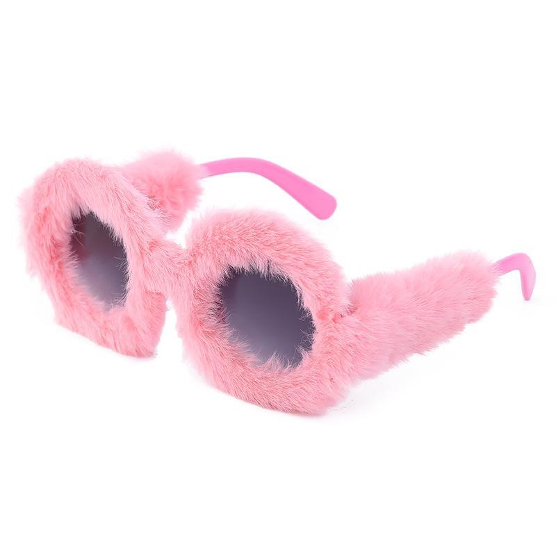 Women's Fashion Round Frame Plush Sunglasses