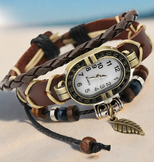 Women's Leather Cowhide Bracelet Watches