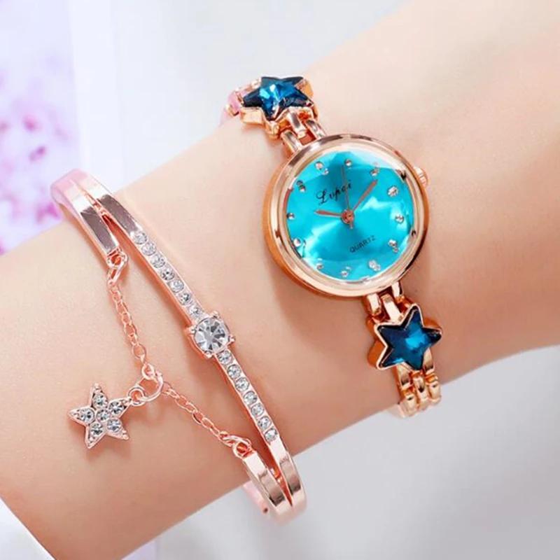 Women's Watches Star Bracelet Set Luxury Ladies Wristwatch Gift Steel Quartz Watch For Woman Rhinestone Clock New zegarek damski