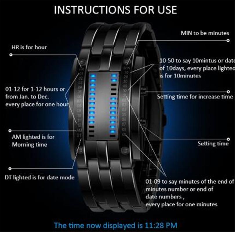 Creative Digital Watch Full Steel Binary Wrist Watch Women LED Electronic Sport Watches