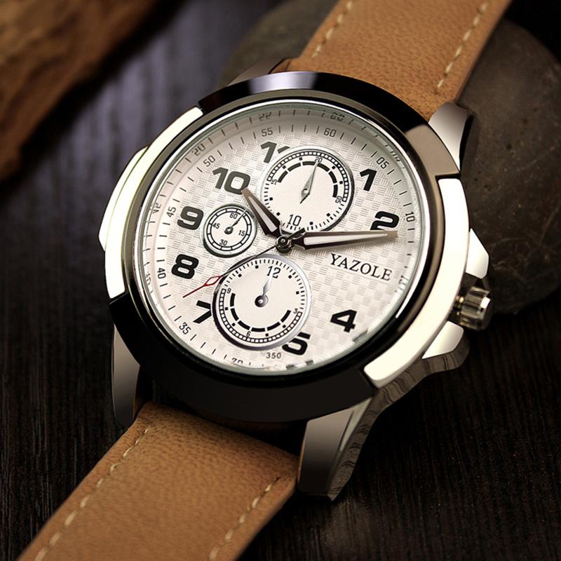 Yazole Top Brand Luxury Famous Male Clock Quartz Watch Leather Quartz-watch