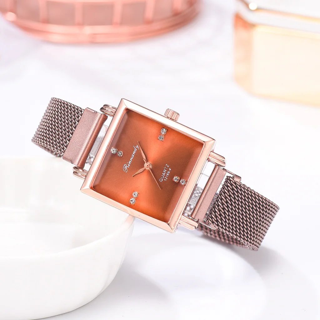 Women's Watches Square Dial Rhinestone Watch Bracelet Set