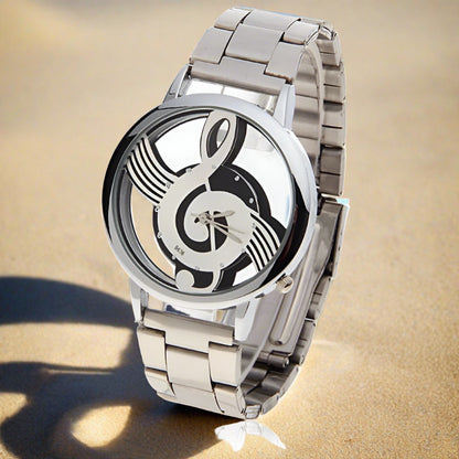 Casual Music Note Notation Stainless Steel Watch for Men