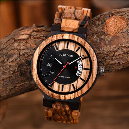 DODO DEER Fashion Men's Calendar Digital Wooden Sports Watch