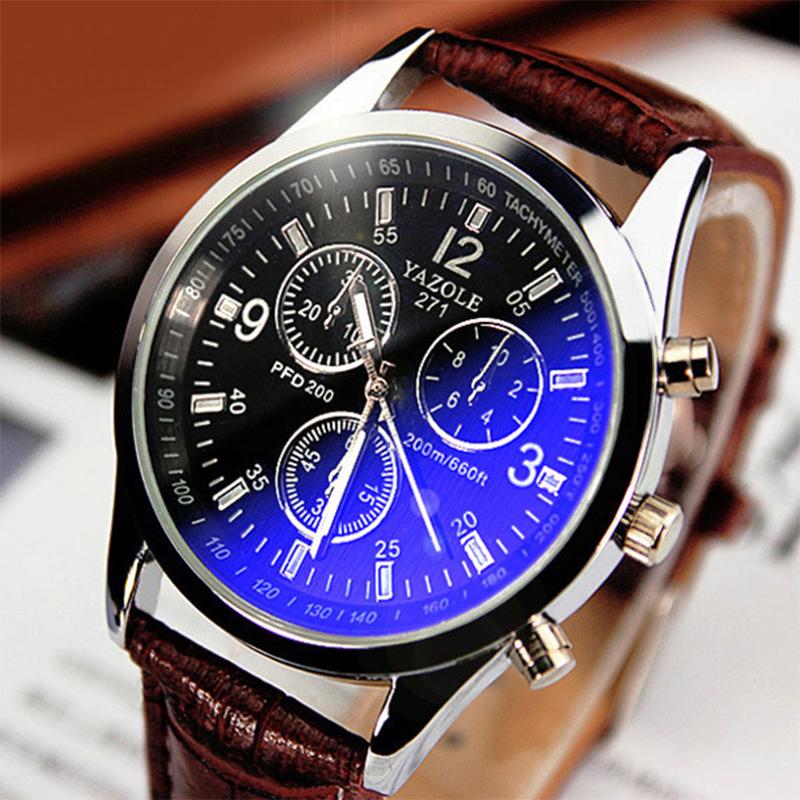 Yazole Blue Glass Surface Quartz Watch Business Fashion Unique Leisure Leather Watches