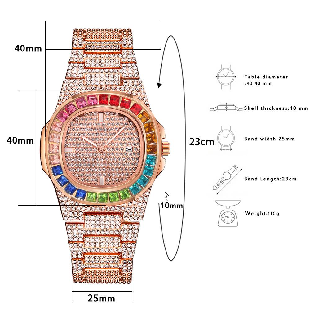 Luxury Branded Watches Stainless Steel Diamond Strap Fashion Men Calendar Watch