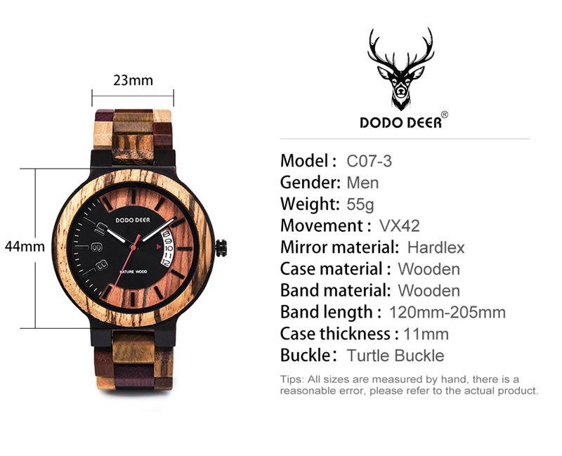 DODO DEER Fashion Men's Calendar Digital Wooden Sports Watch