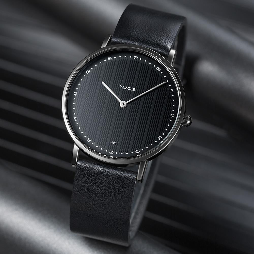 YAZOLE Fashion Men's Clock Waterproof Simple Casual Elegant Leather Quartz Watch