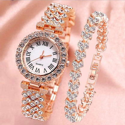 Women Steel Rhinestone Bracelet Watches Set