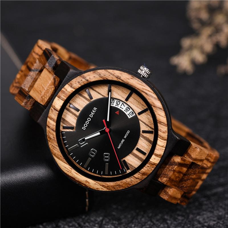 DODO DEER Fashion Men's Calendar Digital Wooden Sports Watch