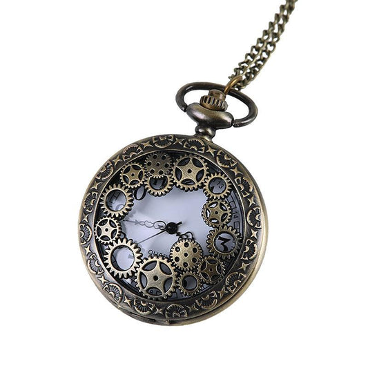 Antique Bronze Hollow Gear Classical Part Quartz Pocket Watch