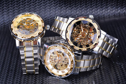 Winner Watch Men's Fashion Casual Hollow Rhinestone Manual Mechanical Watch