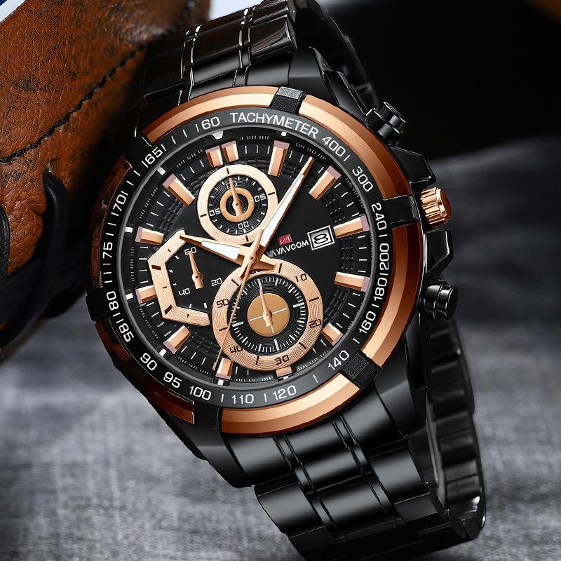 Waterproof Stainless Steel Chain Steel Band Watch Luminous Business Sports Men's Casual Watch