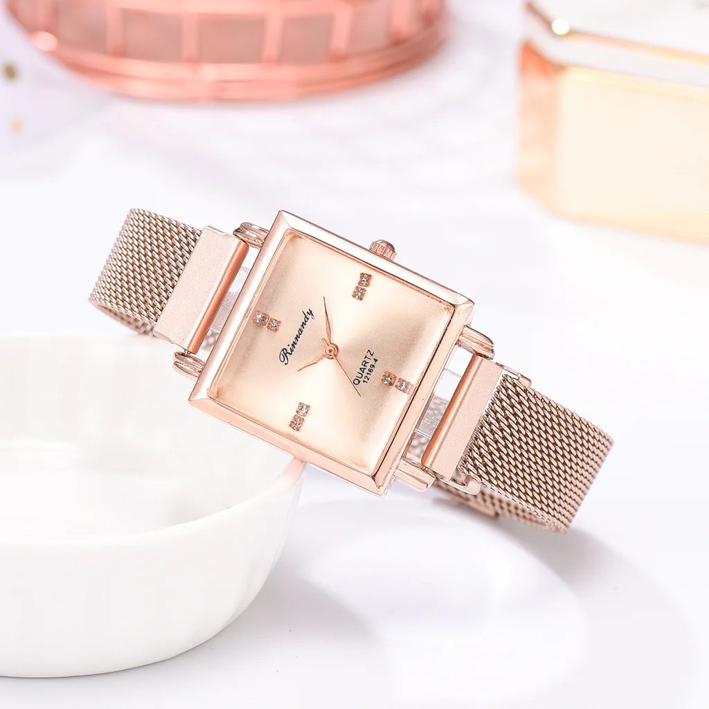 Women's Watches Square Dial Rhinestone Watch Bracelet Set