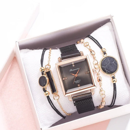 Women's Watches Square Dial Rhinestone Watch Bracelet Set