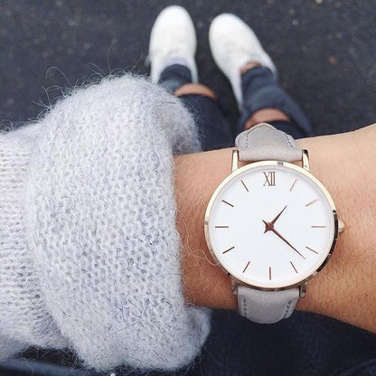 Women Fashion Simple Watches Casual Leather Ladies Female Clock