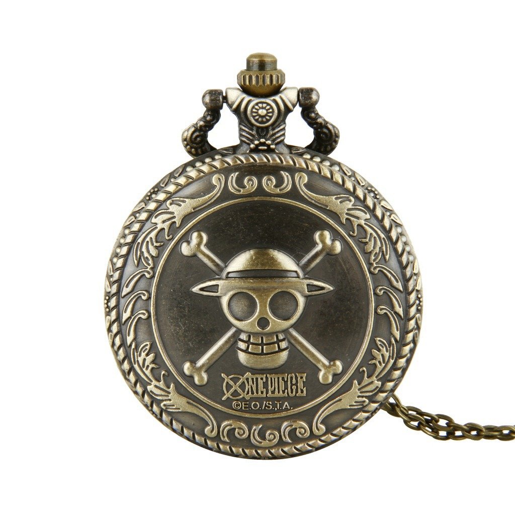 Bronze Vintage Lace Relief Pirate King Skull Pocket Watch