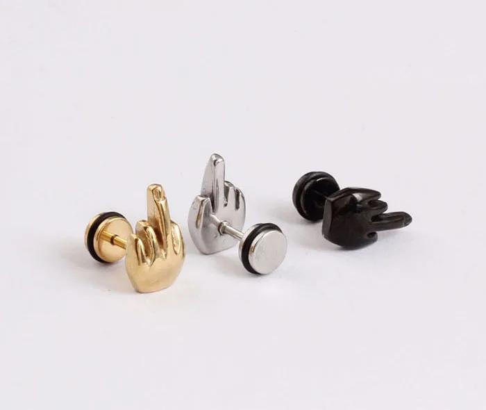 1 Pair Punk Middle finger Shape Stainless Steel Stud Earrings