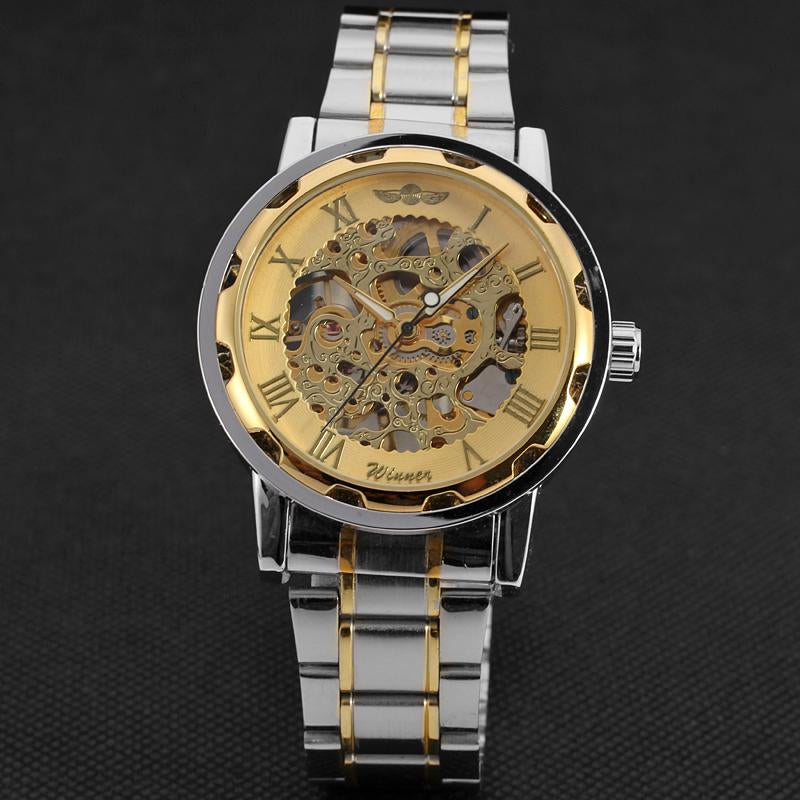 Winner Classic Mechanical Men Watch Stainless Steel Skeleton Luxury Automatic Wristwatch