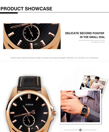 Yazole Business Small Seconds Brand Men's Watch Unique Leisure Fashion Leather Watches