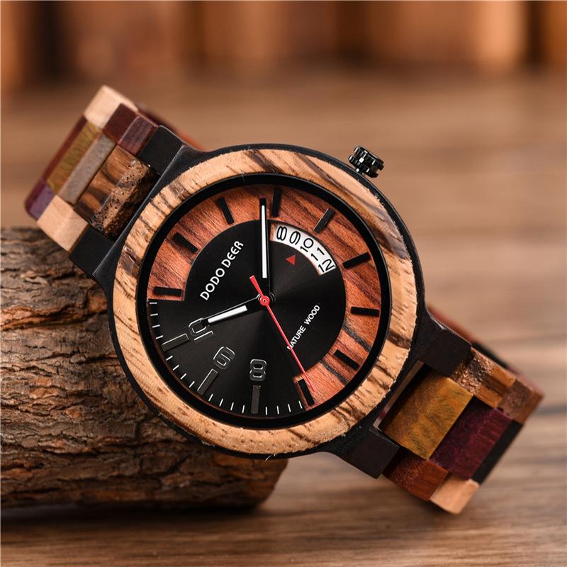 DODO DEER Fashion Men's Calendar Digital Wooden Sports Watch