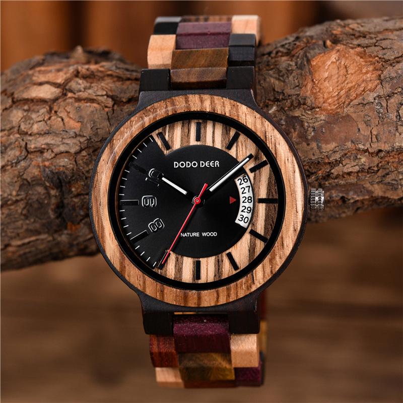 DODO DEER Fashion Men's Calendar Digital Wooden Sports Watch