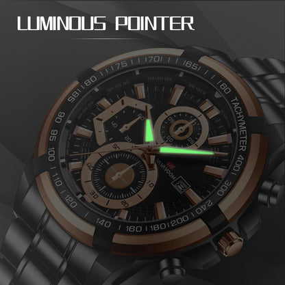 Waterproof Stainless Steel Chain Steel Band Watch Luminous Business Sports Men's Casual Watch