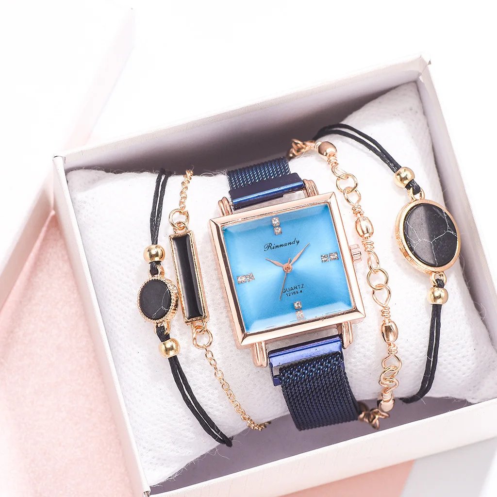 Women's Watches Square Dial Rhinestone Watch Bracelet Set