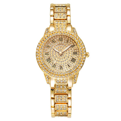 2pcs Luxury Women Diamond Watches Hip Hop Bracelet Ladies Quartz Watch Rose Gold Womens Wristwatch Shiny Crystal Reloj Mujer