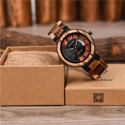 DODO DEER Fashion Men's Calendar Digital Wooden Sports Watch