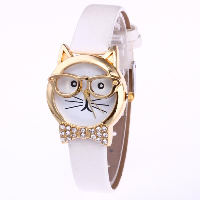 Animal Cat with Rhinestone Bow Tie Quartz Cartoon Watch