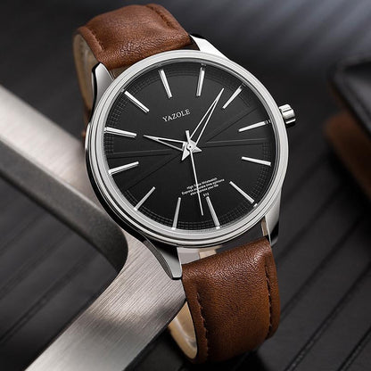 Yazole Men Fashion Simple Casual Quartz Watch Minimalist Style Leather Business Wristwatch