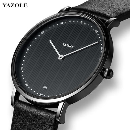 YAZOLE Fashion Men's Clock Waterproof Simple Casual Elegant Leather Quartz Watch